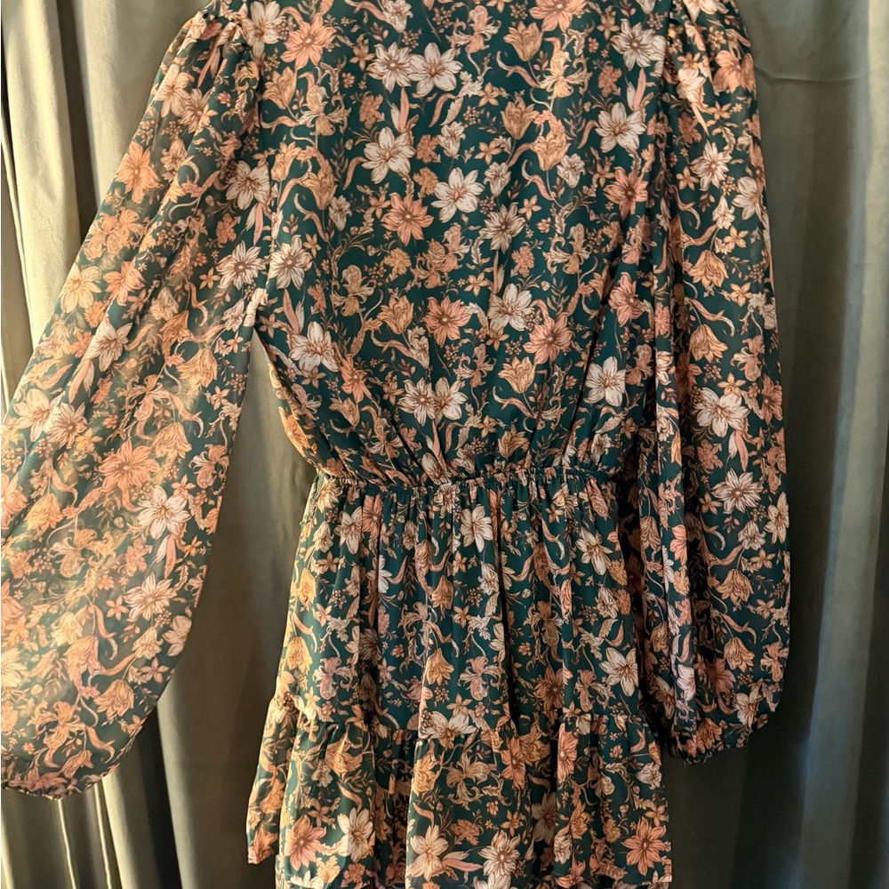 Flying Tomato Green Midi Dress with Peach Floral Print - Picture 2 of 5